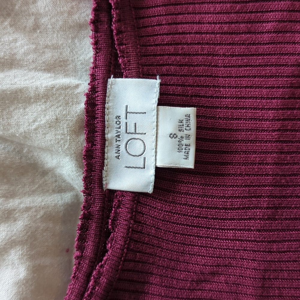 Ann Taylor LOFT Women's Silk Ribbed Cowl Sweater - Rich Burgundy - Picture 3 of 4